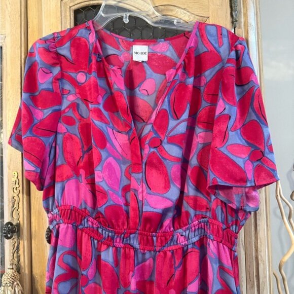 NIC+ZOE Pink and Blue Leaf Print Maxi Dress - Picture 2 of 5